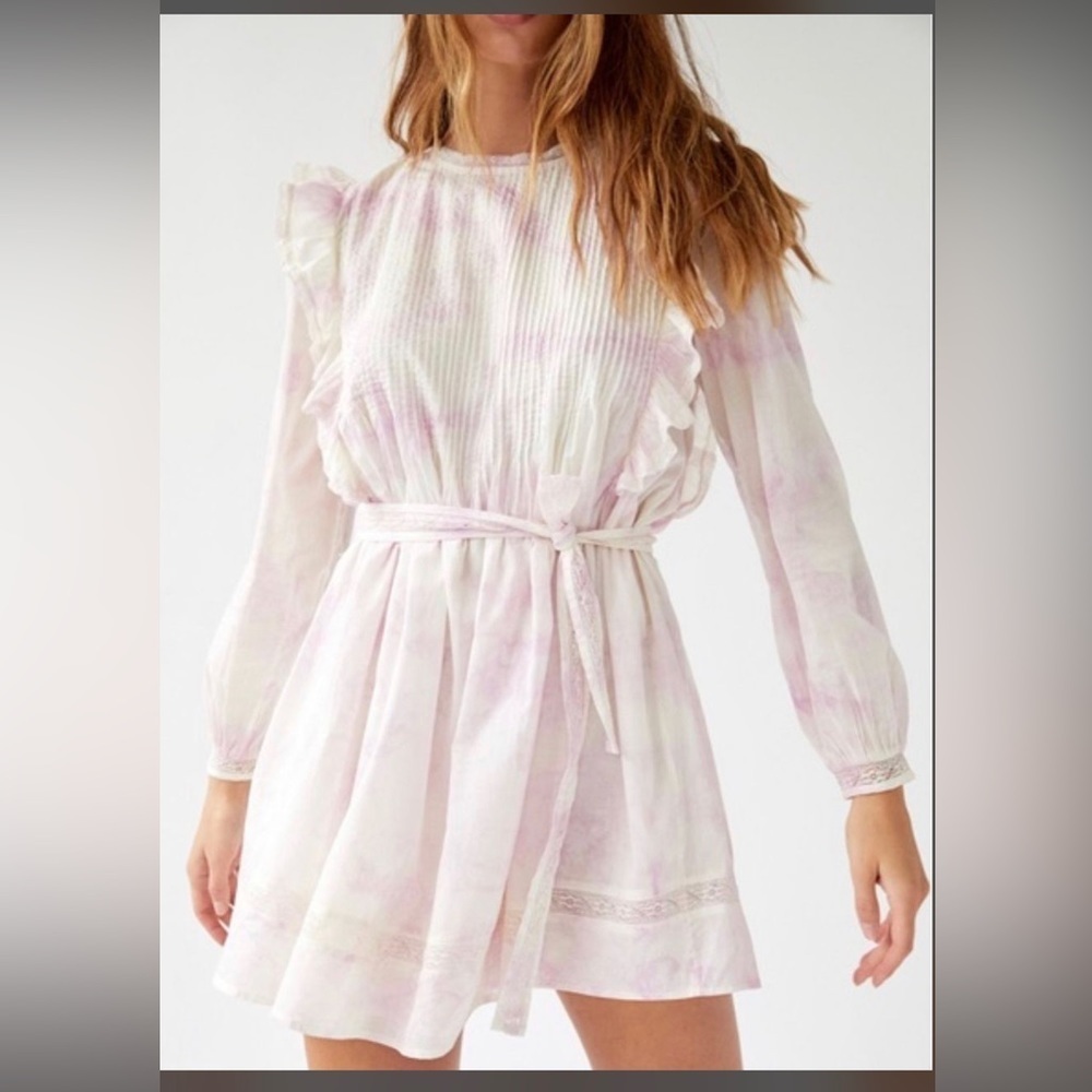 Aritzia Wilfred la boheme Elia Ruffled Tie Dye Prairie Mini Dress Size Medium